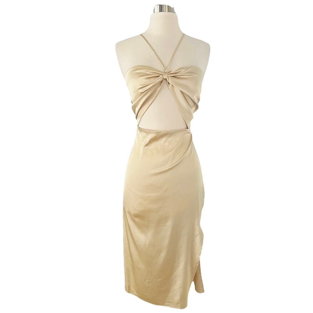 WEWOREWHAT Cutout Halterneck Dress by DANIELLE BERNSTEIN Satin Sleeveless Large